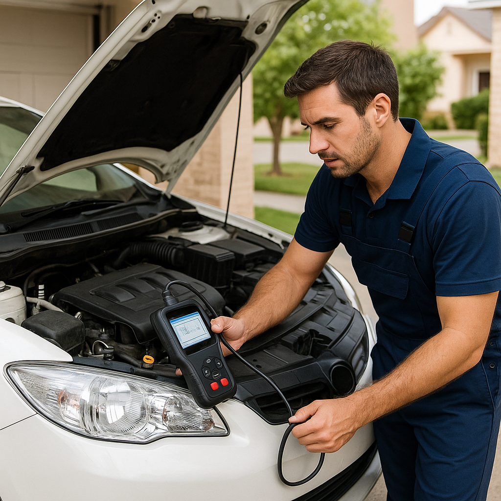 Mecánico diagnosticando vehículo